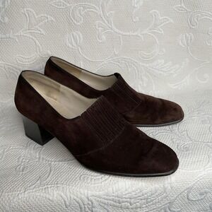 Salvatore Ferragamo Brown Suede Leather Heel Slip On  Loafers Women's Size 8A